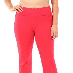 Zenana Plus premium cotton fold over yoga flare pants - Ruby Red
